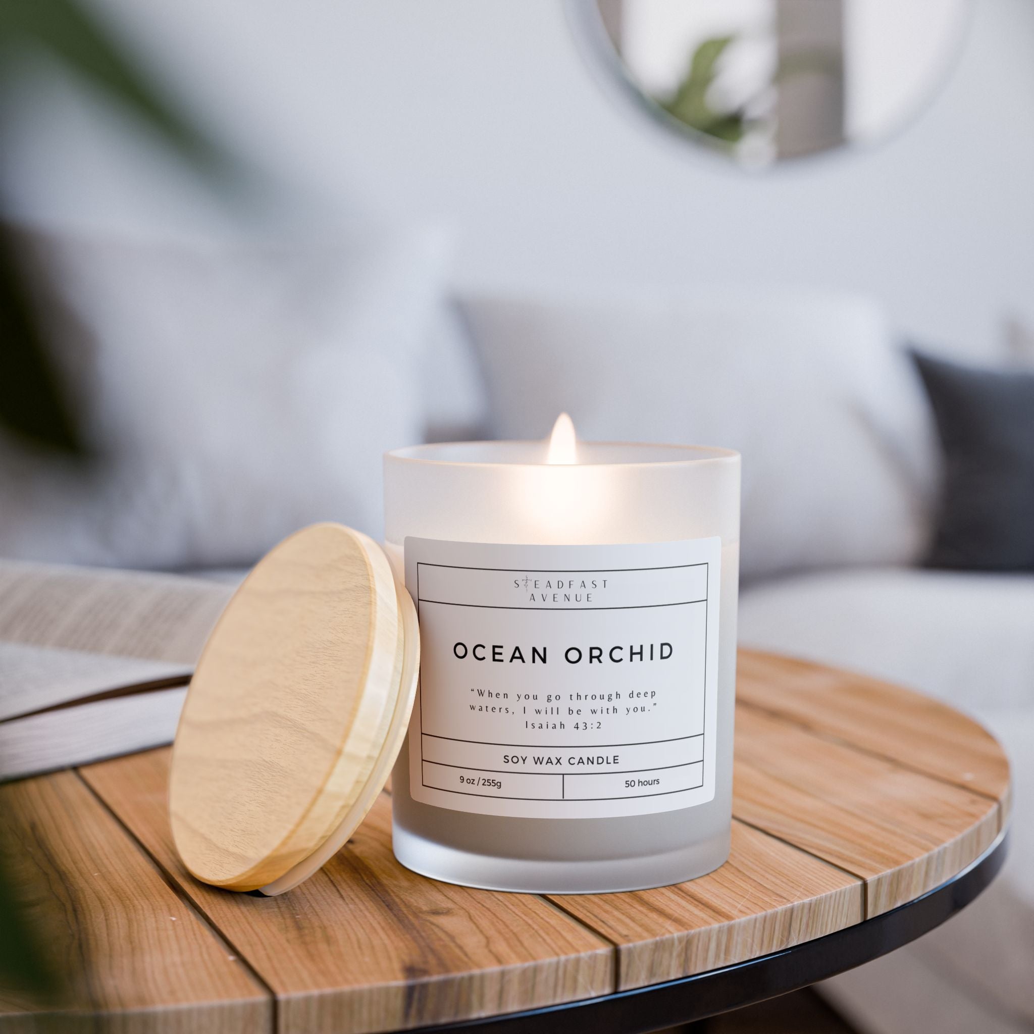 Scented Soy Candle Ocean Orchid - Frosted Glass